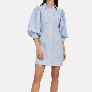 Ganni: Blue Stripe Cotton Poplin Puff dress
